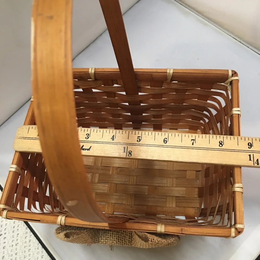 Woven Wood Basket Unisex Small Brown‎ Burlap Bow Rustic Decor Farmhouse